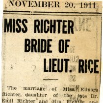 Miss Richter Bride of Lieut. Rice [newspaper announcement]